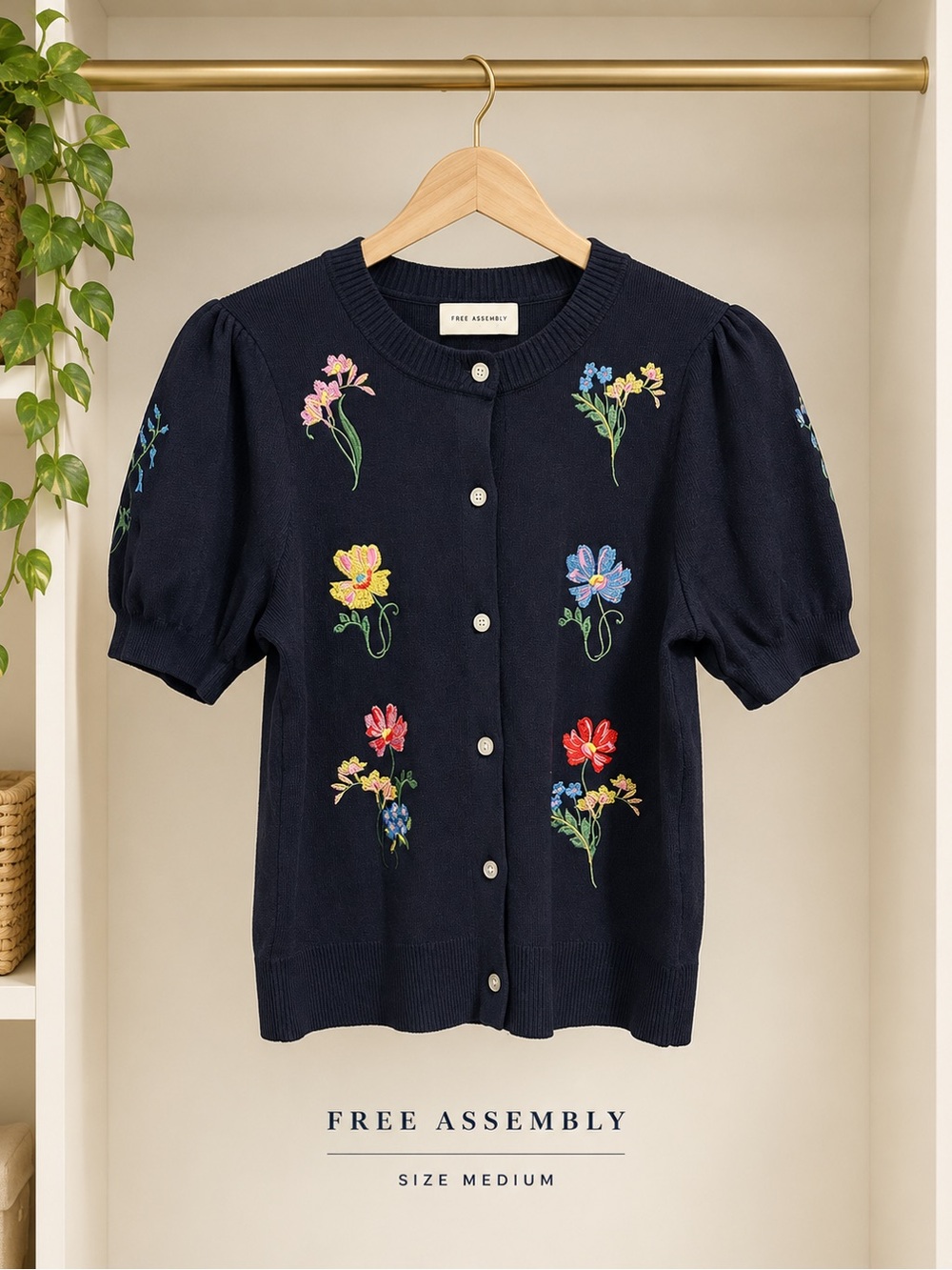 Embroidered Navy Floral Cardigan Dress size Medium